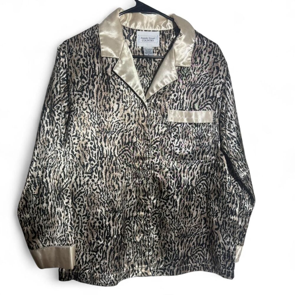 Amanda Stewart Country VTG Americana Sears Leopard print silk pajama top - Picture 2 of 8